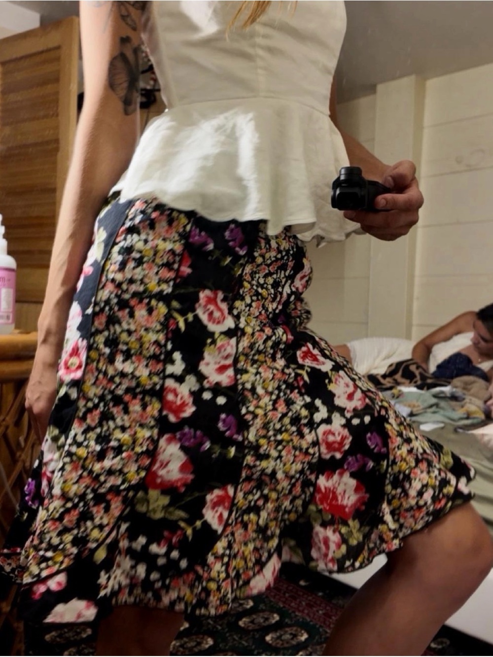 sahalie Black Floral Circle Skirt with Red, Pink & Purple Flowers